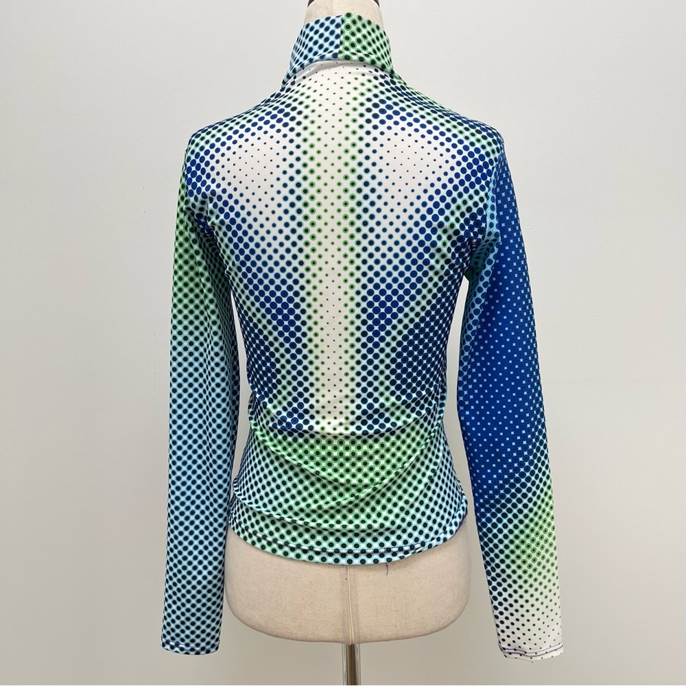 Sinead Gorey Digitally Printed Long Sleeve Mock Neck Blue Green Top - Picture 7 of 10